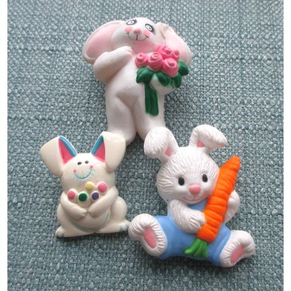 3 Easter Vintage Bunny Rabbit Pins Easter Basket Gift for Her Him - Picture 1 of 13